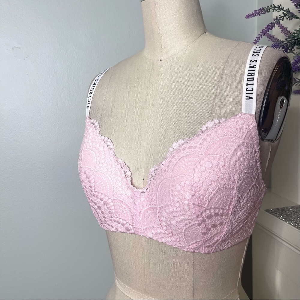 Victoria Secret Lace T Shirt Bra Lightly Lined Wireless Pink 32DD - Picture 4 of 8